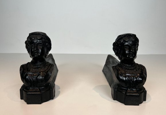 Italian Female Chenets in Cast Iron, France, 1950s, Set of 2-BA-1787097