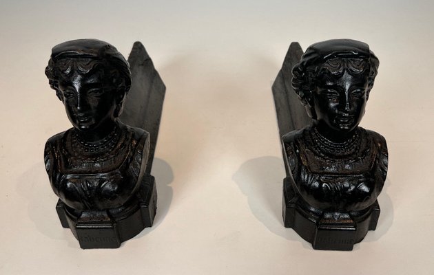 Italian Female Chenets in Cast Iron, France, 1950s, Set of 2-BA-1787097