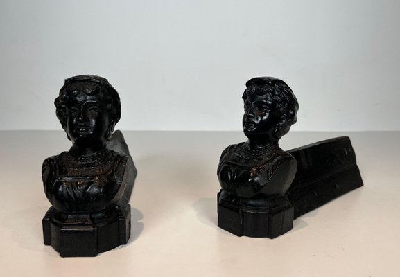 Italian Female Chenets in Cast Iron, France, 1950s, Set of 2-BA-1787097