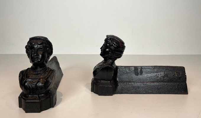 Italian Female Chenets in Cast Iron, France, 1950s, Set of 2-BA-1787097