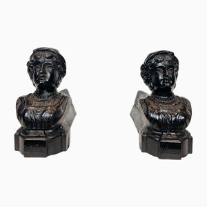 Italian Female Chenets in Cast Iron, France, 1950s, Set of 2-BA-1787097