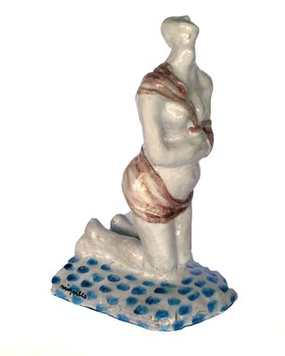 Italian Fishing Sculpture by Giuseppe Migneco for Ceramica Rossicone, 1970s-KGD-1772492