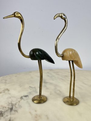 Italian Flamingos in Brass and Marble, 1950s, Set of 2-YST-1798294