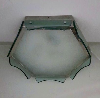 Italian Flat Ceiling Lamp With Green Glass Enclosure, 1960s-QDP-811134