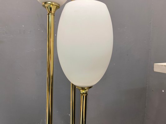 Italian Floor Lamp in Brass and Opaline Glass, 1980s-JJC-1447076