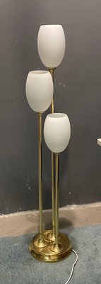 Italian Floor Lamp in Brass and Opaline Glass, 1980s-JJC-1447076