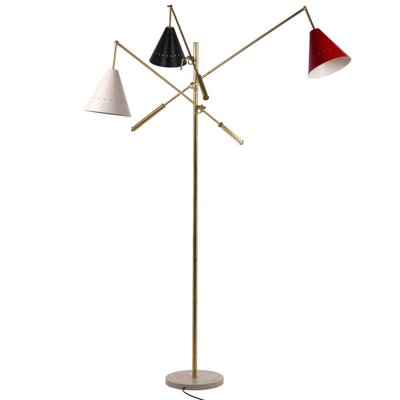 Italian Floor Lamp with Articulated Arms, Adjustable Lacquered Brass Lampshade & Marble Base from Arredoluce-MPO-1034925