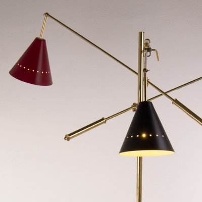 Italian Floor Lamp with Articulated Arms, Adjustable Lacquered Brass Lampshade & Marble Base from Arredoluce-MPO-1034925