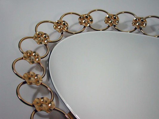 Italian Floral Brass Wall Mirror, 1950s-OE-586087