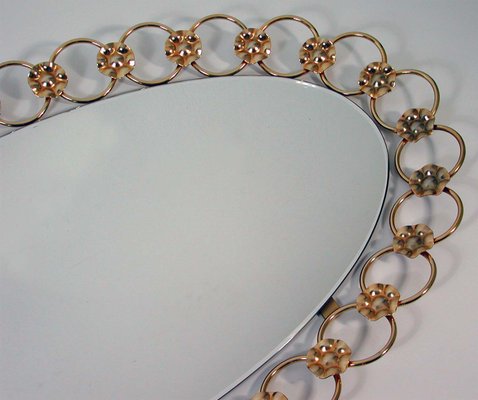 Italian Floral Brass Wall Mirror, 1950s-OE-586087