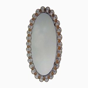 Italian Floral Brass Wall Mirror, 1950s-OE-586087