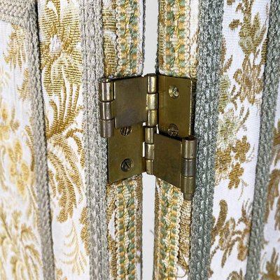 Italian Floral Fabric Folding Screen with Wooden Feet, 1940s-GDD-1778310