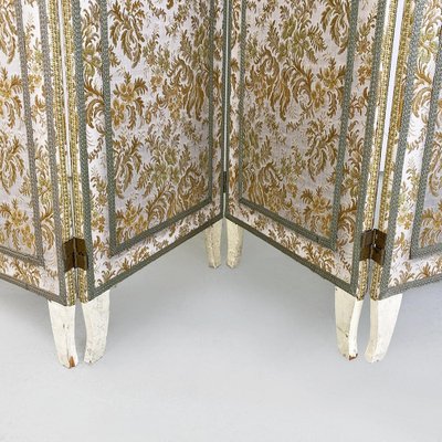 Italian Floral Fabric Folding Screen with Wooden Feet, 1940s-GDD-1778310