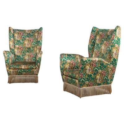 Italian Floral Upholstered Wingback Chairs by I. S. A. Bergamo, 1950s, Set of 2-AA-1313404