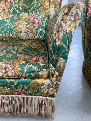 Italian Floral Upholstered Wingback Chairs by I. S. A. Bergamo, 1950s, Set of 2-AA-1313404