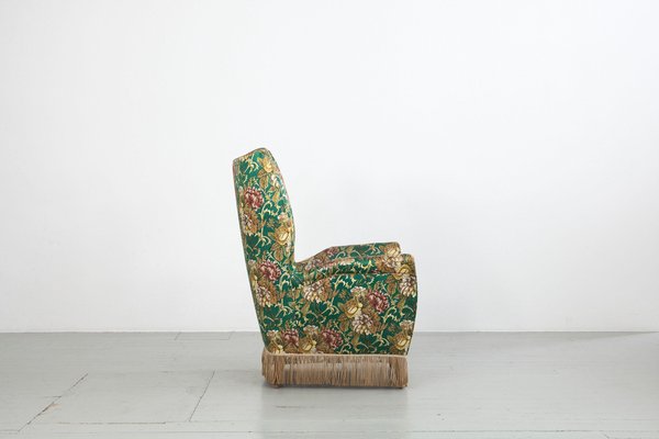 Italian Floral Upholstered Wingback Chairs by I. S. A. Bergamo, 1950s, Set of 2-AA-1313404