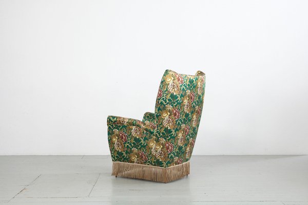 Italian Floral Upholstered Wingback Chairs by I. S. A. Bergamo, 1950s, Set of 2-AA-1313404