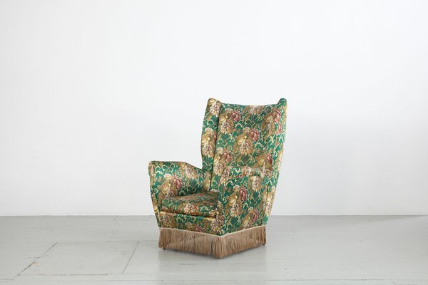 Italian Floral Upholstered Wingback Chairs by I. S. A. Bergamo, 1950s, Set of 2-AA-1313404