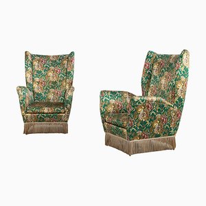 Italian Floral Upholstered Wingback Chairs by I. S. A. Bergamo, 1950s, Set of 2-AA-1313404