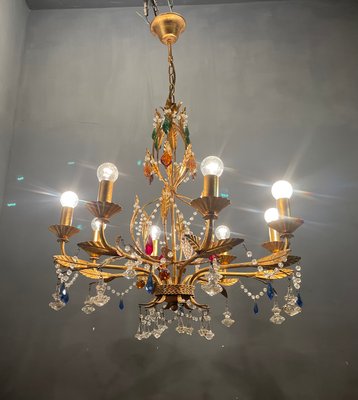 Italian Florentine Gold Gilded Murano Glass Chandelier-JJC-1175109