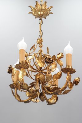 Italian Florentine Golden Wrought Iron 4-Light Floral Chandelier-KEG-1134803