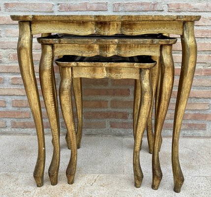 Italian Florentine Neoclassical Nesting Tables in Giltwood, 1960s, Set of 3-NOU-1450702