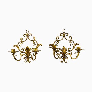 Italian Florentine Style Golden Color Candle Wall Sconces, Set of 2-KEG-1086621