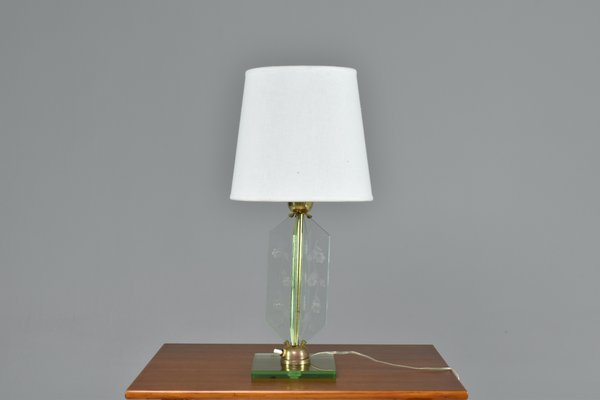 Italian Flower Engraved Table Lamp in the style of Fontana Arte, 1950s-GXL-1117884