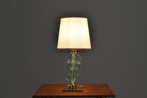 Italian Flower Engraved Table Lamp in the style of Fontana Arte, 1950s-GXL-1117884