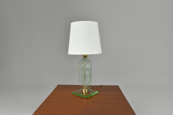 Italian Flower Engraved Table Lamp in the style of Fontana Arte, 1950s-GXL-1117884