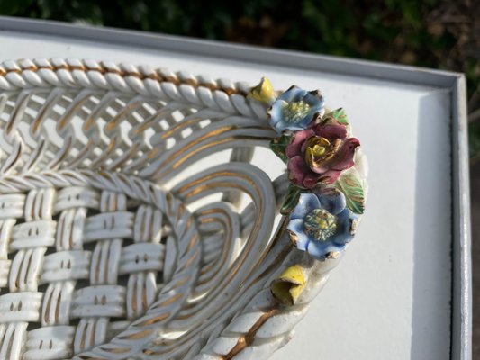 Italian Flower Pattern Ceramic Basket, 1960s-UR-1308497