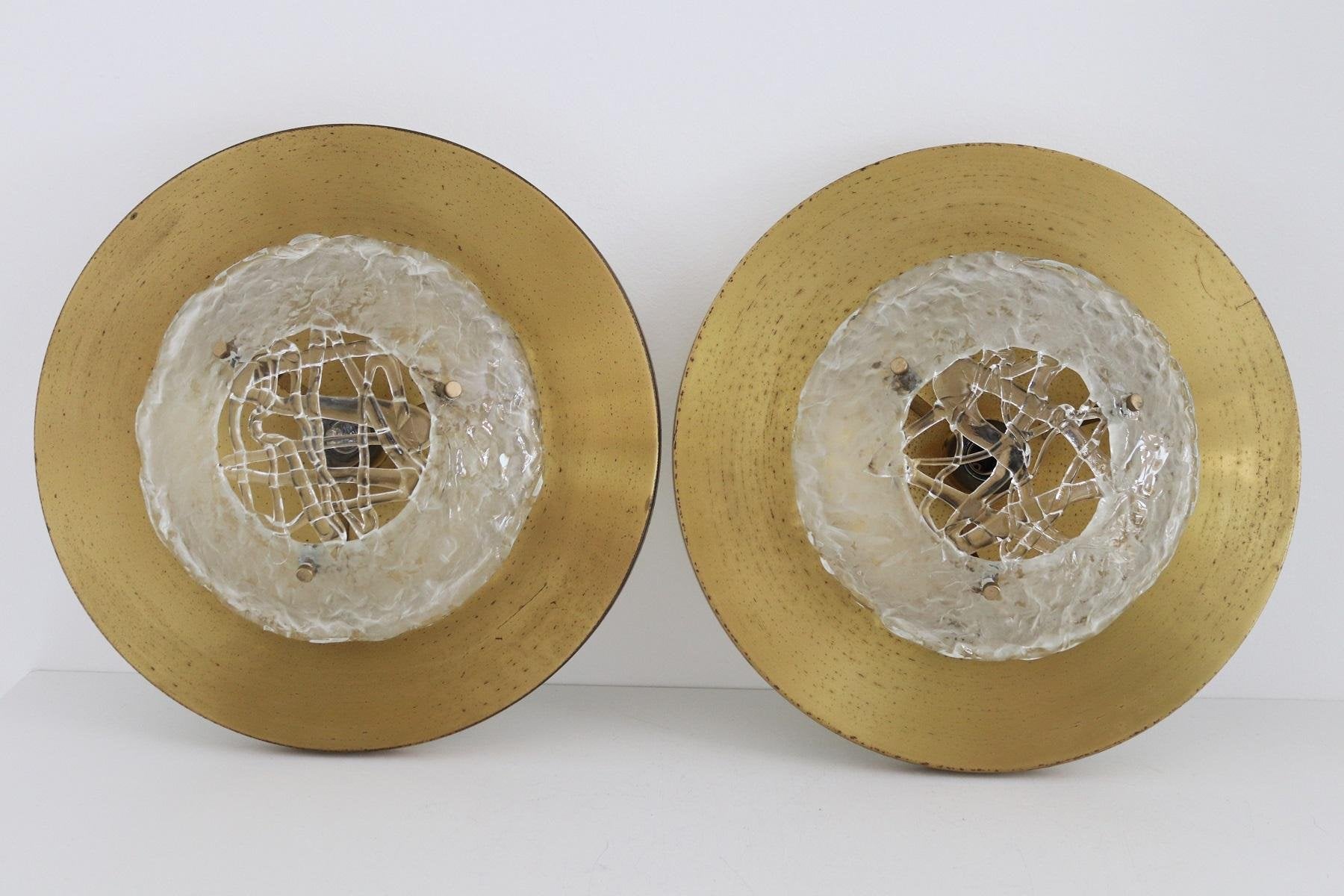 Italian Flush Mounts in Brass by Angelo Brotto for Esperia, 1970s, Set of 2