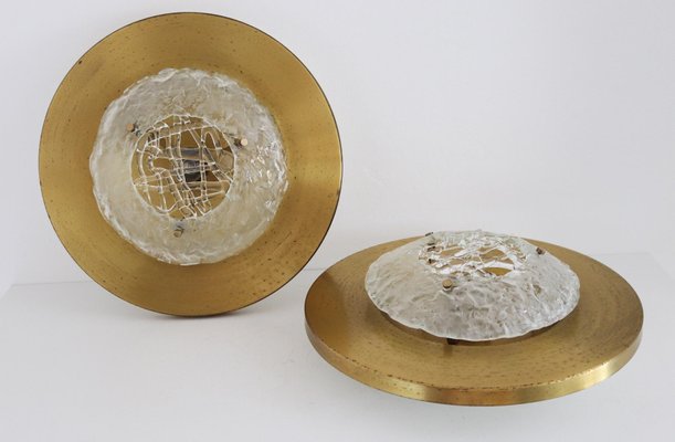 Italian Flush Mounts in Brass by Angelo Brotto for Esperia, 1970s, Set of 2-VNE-966057