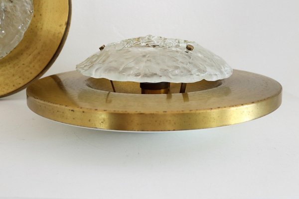 Italian Flush Mounts in Brass by Angelo Brotto for Esperia, 1970s, Set of 2