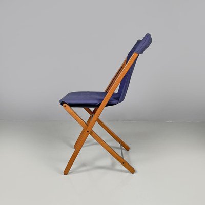 Italian Folding Chair in Wood and Blue Fabric Structure, 1990s-GDD-2020933