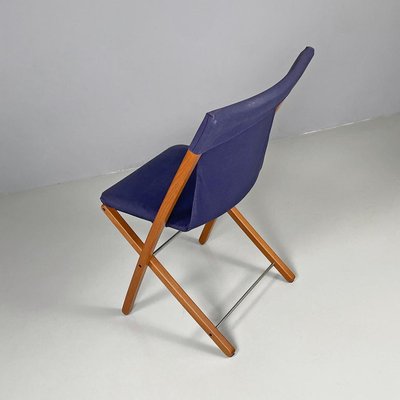 Italian Folding Chair in Wood and Blue Fabric Structure, 1990s-GDD-2020933