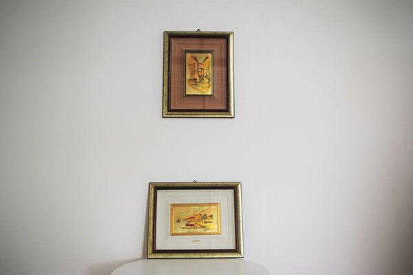 Italian Framed Gold Leaf Pictures by R. Pighetti, 1970s, Set of 2-KNM-908898