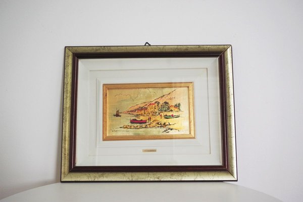 Italian Framed Gold Leaf Pictures by R. Pighetti, 1970s, Set of 2-KNM-908898