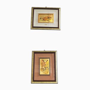 Italian Framed Gold Leaf Pictures by R. Pighetti, 1970s, Set of 2-KNM-908898