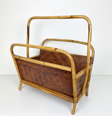 Italian Franco Albini Style Magazine Rack in Rattan and Bamboo, 1960s-LYQ-1171597