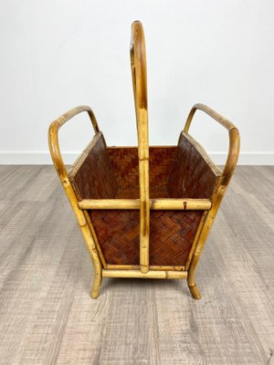 Italian Franco Albini Style Magazine Rack in Rattan and Bamboo, 1960s-LYQ-1171597