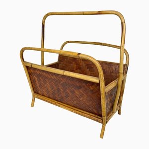 Italian Franco Albini Style Magazine Rack in Rattan and Bamboo, 1960s-LYQ-1171597