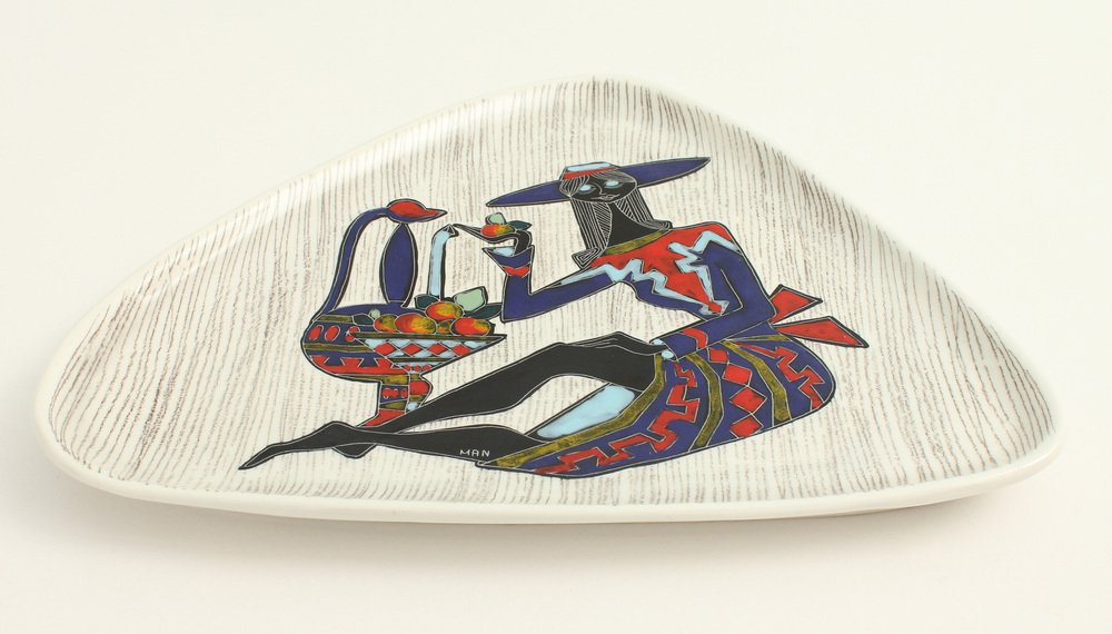 Italian Free Form Dish Signed Man, 1950s