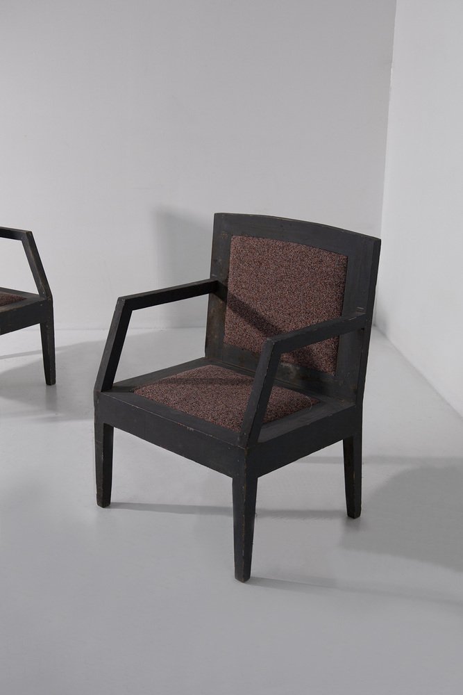 Italian Futurist Armchairs with Coloured Fabric, 1910, Set of 2