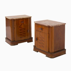 Italian Futurist Bedside Tables in Marble and Walnut, 1915, Set of 2-RCE-1704655