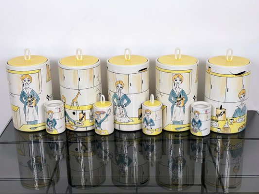 Italian Futurist Ceramic Spice Jar Mix from Alfa, 1950s, Set of 9-LYQ-1171813