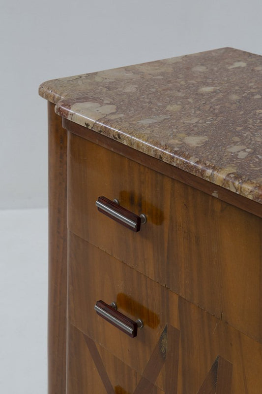 Italian Futurist Chest of Drawers in Marble and Wood with Iconographic Inlay, 1915