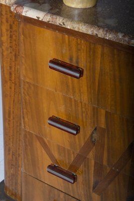 Italian Futurist Chest of Drawers in Marble and Wood with Iconographic Inlay, 1915