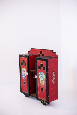 Italian Futurist Red Wood and Applications Cabinet