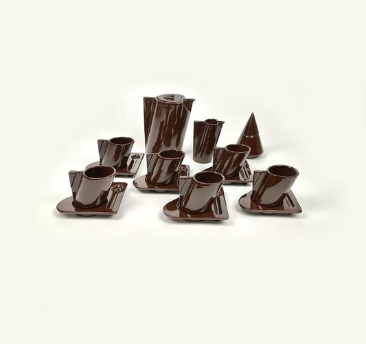 Italian Futurist Tea Set in Brown Ceramic by Enzo Bioli for Il Picchio, 1960s, Set of 15